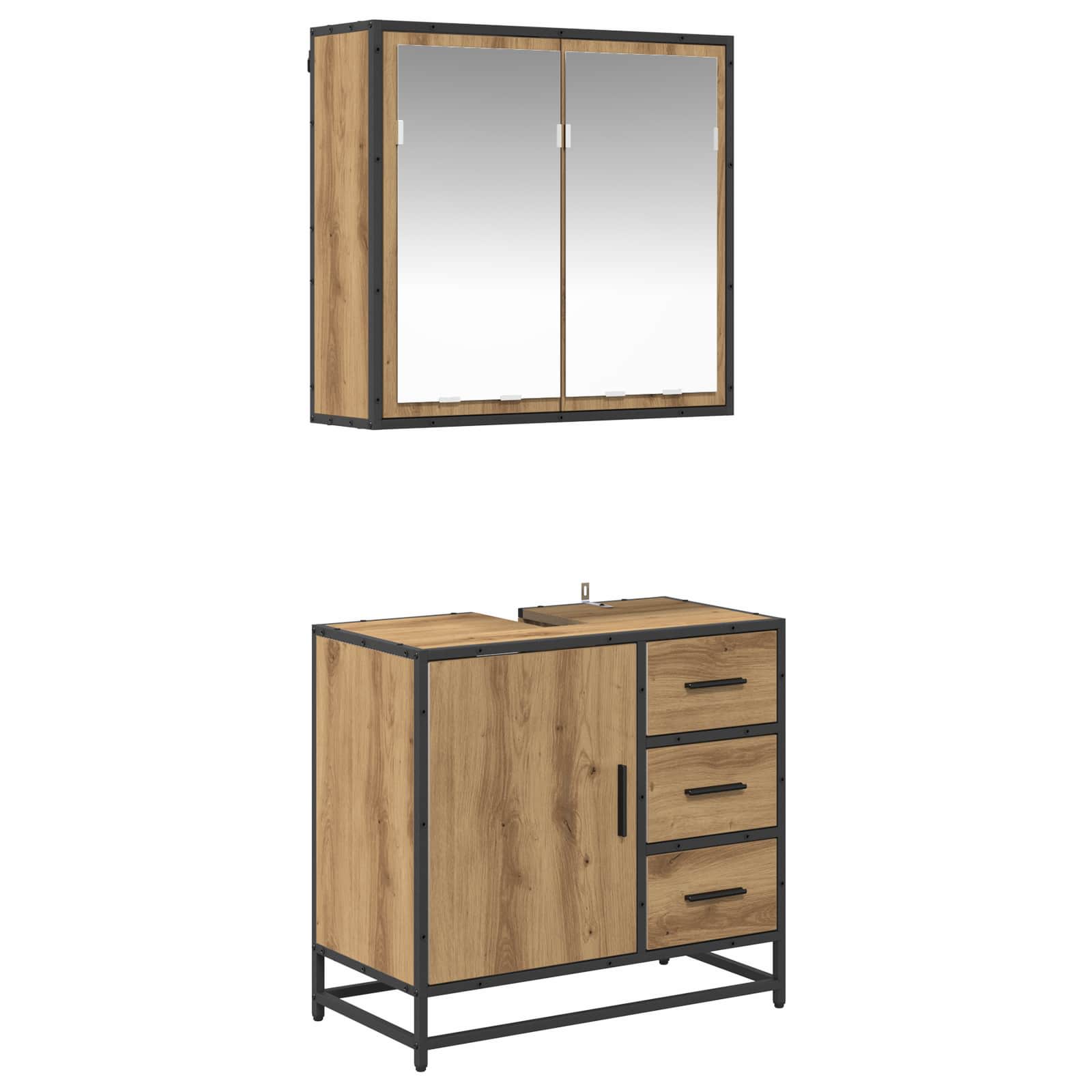 Badezimmermöbel-Set 2 Stk. Artisan-Eiche 65 x 33 x 60 cm