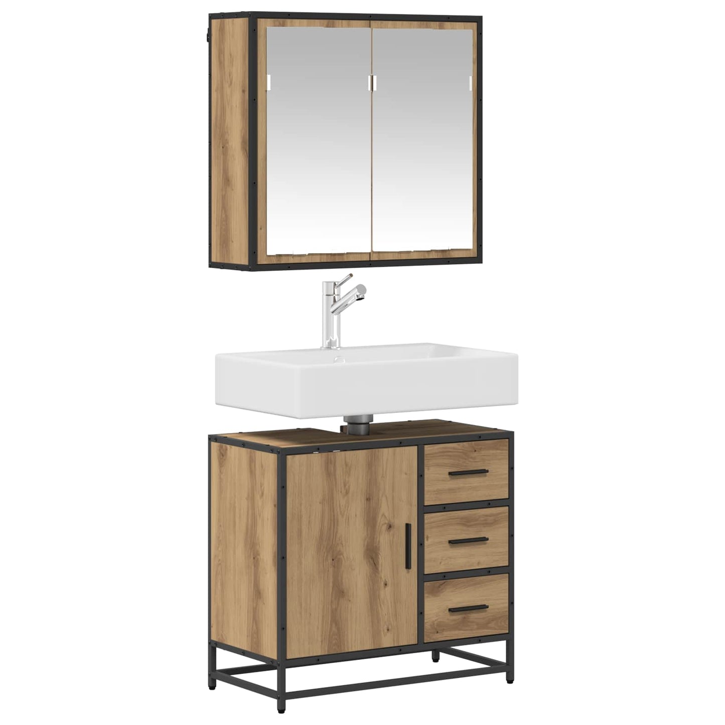 Badezimmermöbel-Set 2 Stk. Artisan-Eiche 65 x 33 x 60 cm