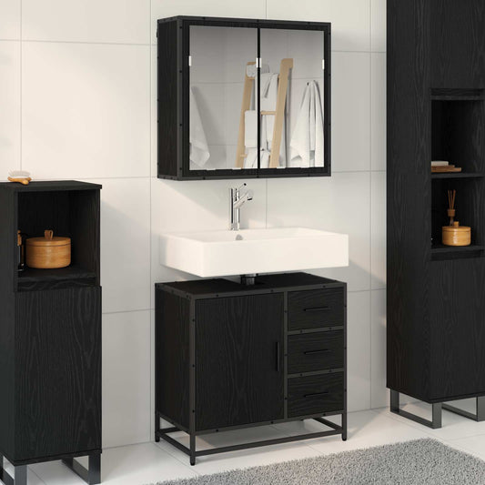 Badezimmermöbel-Set 2 stk. Schwarz Eichen-Optik 65 x 33 x 60 cm