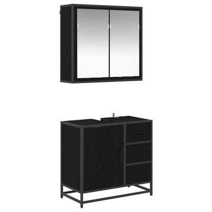 Badezimmermöbel-Set 2 stk. Schwarz Eichen-Optik 65 x 33 x 60 cm