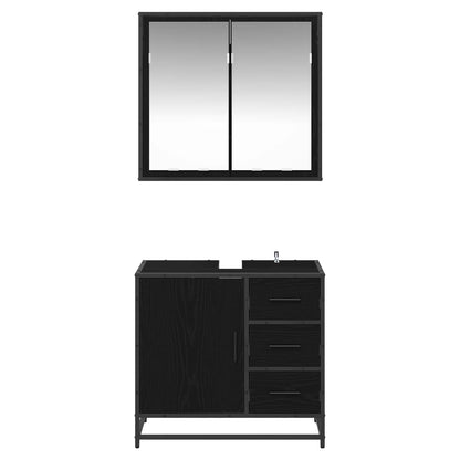 Badezimmermöbel-Set 2 stk. Schwarz Eichen-Optik 65 x 33 x 60 cm