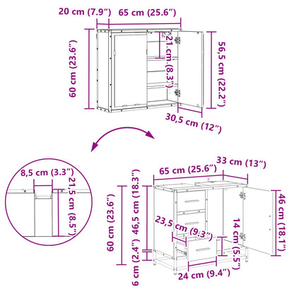 Badezimmermöbel-Set 2 stk. Schwarz Eichen-Optik 65 x 33 x 60 cm