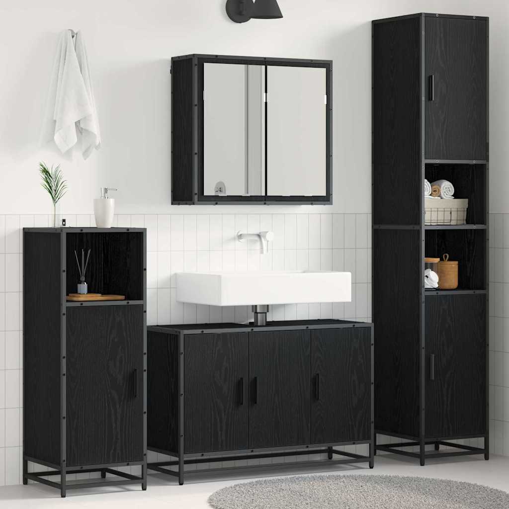 Badezimmermöbel-Set 4 stk. Schwarz Eichen-Optik 90 x 33 x 60 cm
