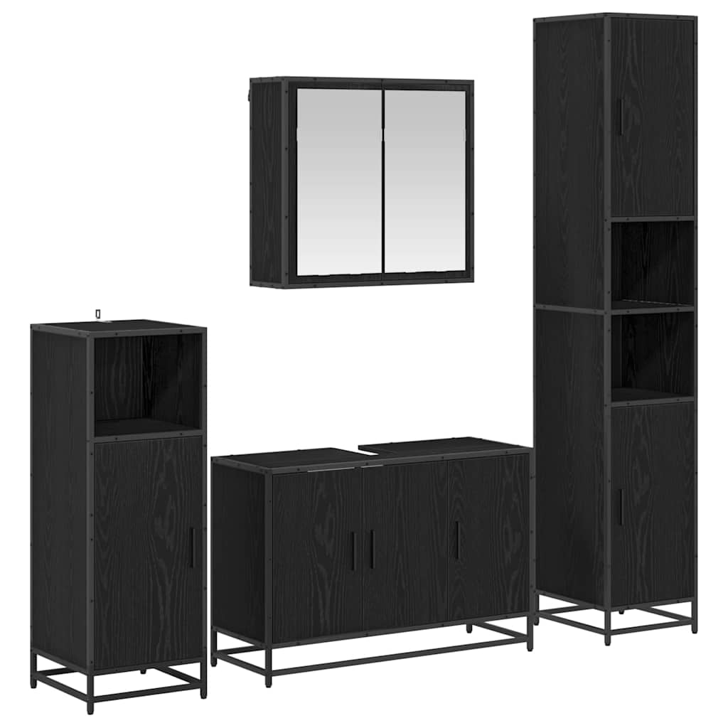 Badezimmermöbel-Set 4 stk. Schwarz Eichen-Optik 90 x 33 x 60 cm
