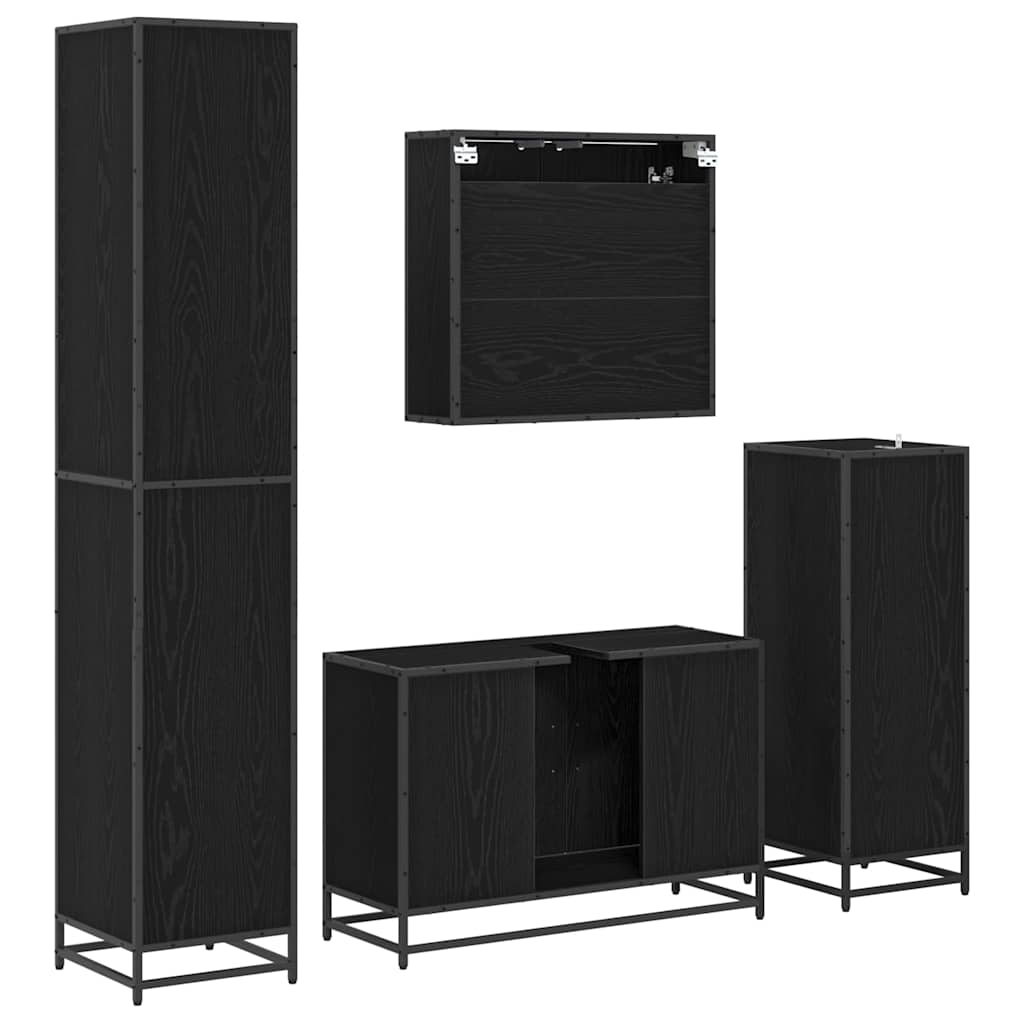 Badezimmermöbel-Set 4 stk. Schwarz Eichen-Optik 90 x 33 x 60 cm