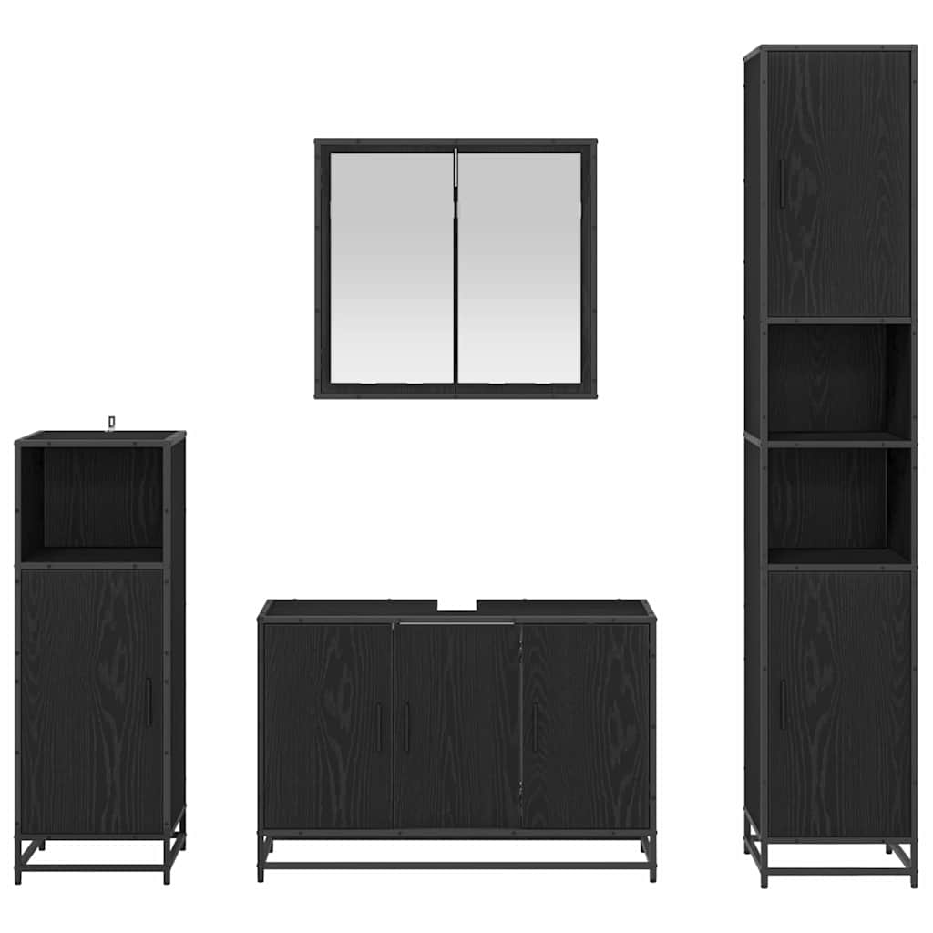 Badezimmermöbel-Set 4 stk. Schwarz Eichen-Optik 90 x 33 x 60 cm