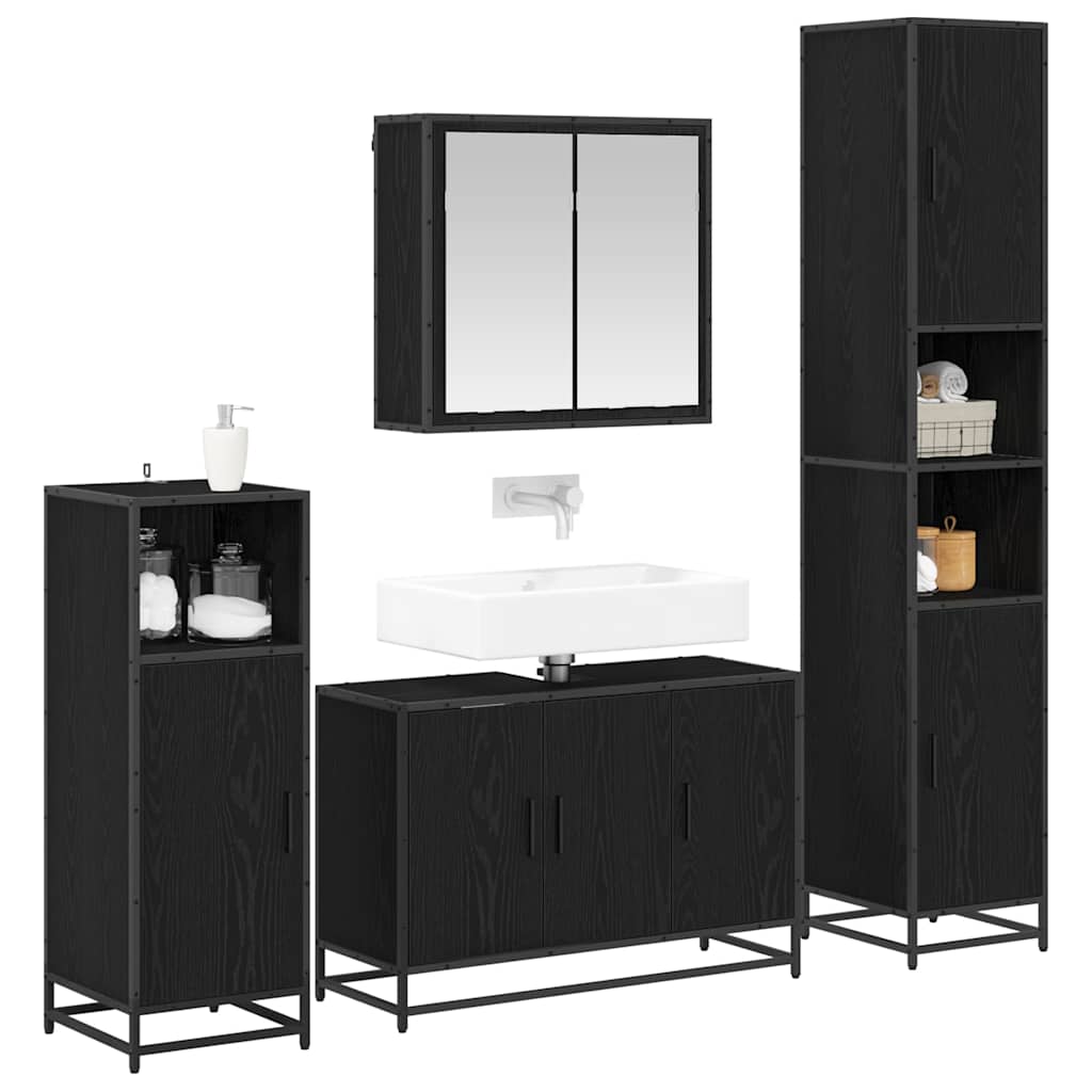 Badezimmermöbel-Set 4 stk. Schwarz Eichen-Optik 90 x 33 x 60 cm