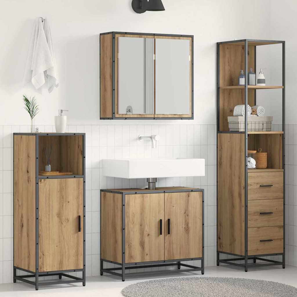 Badezimmermöbel-Set mit Regal 3 pcs Artisan-Eiche Holzwerkstoff