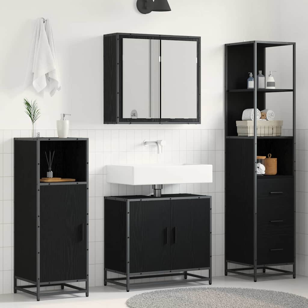 Badezimmermöbel-Set 3 stk. Schwarz Eichen-Optik 65 x 33 x 60 cm