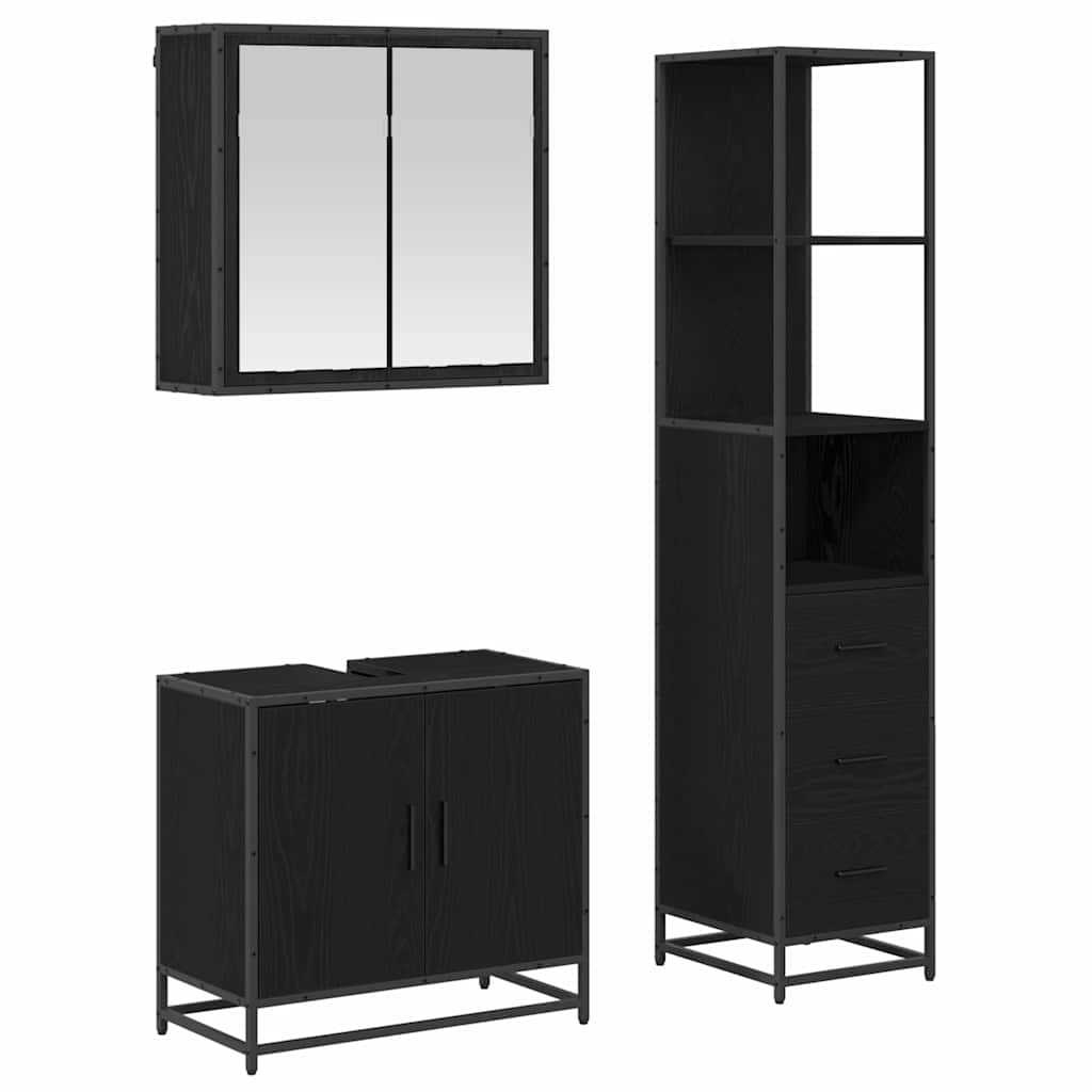 Badezimmermöbel-Set 3 stk. Schwarz Eichen-Optik 65 x 33 x 60 cm