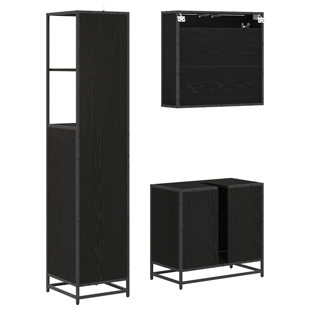 Badezimmermöbel-Set 3 stk. Schwarz Eichen-Optik 65 x 33 x 60 cm