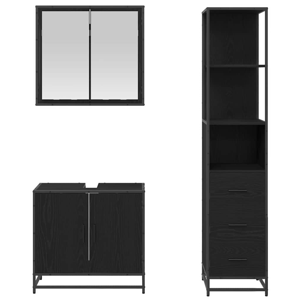 Badezimmermöbel-Set 3 stk. Schwarz Eichen-Optik 65 x 33 x 60 cm