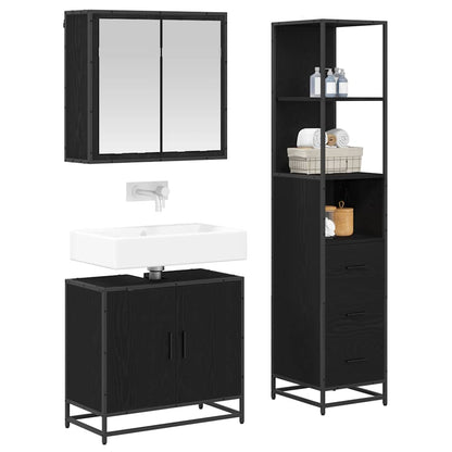 Badezimmermöbel-Set 3 Stk. Schwarz Eichen-Optik Holzwerkstoff