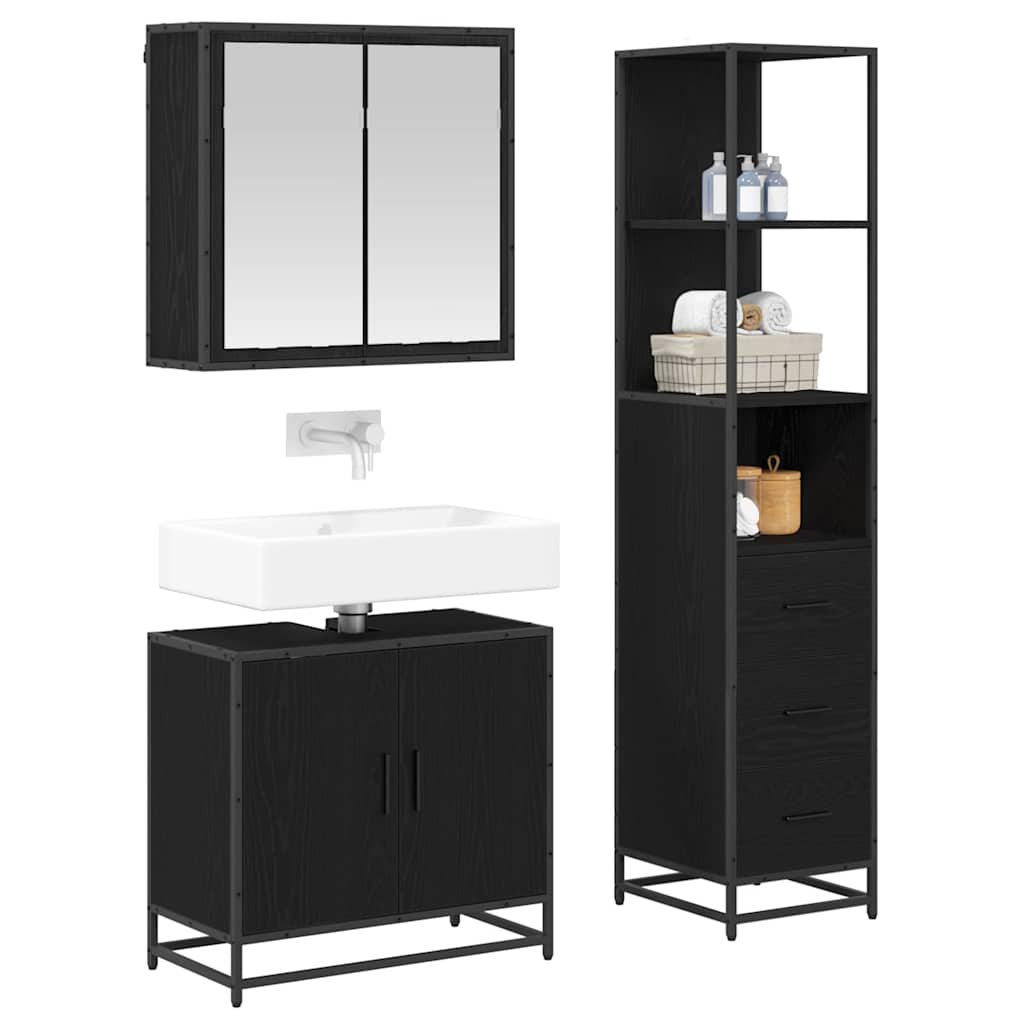 Badezimmermöbel-Set 3 stk. Schwarz Eichen-Optik 65 x 33 x 60 cm