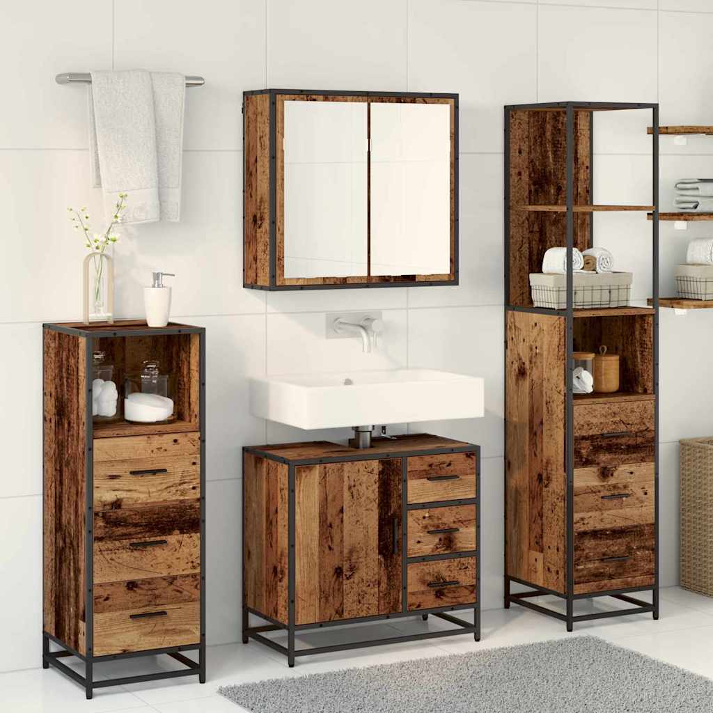 Badezimmermöbel-Set 4 stk. Altholz 65 x 33 x 60 cm
