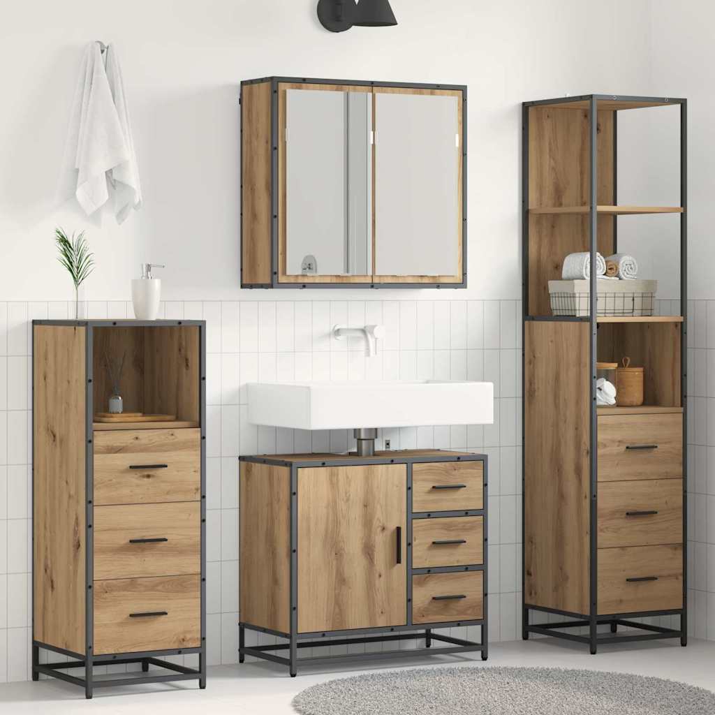 Badezimmermöbel-Set 4 stk. Artisan-Eiche 65 x 33 x 60 cm