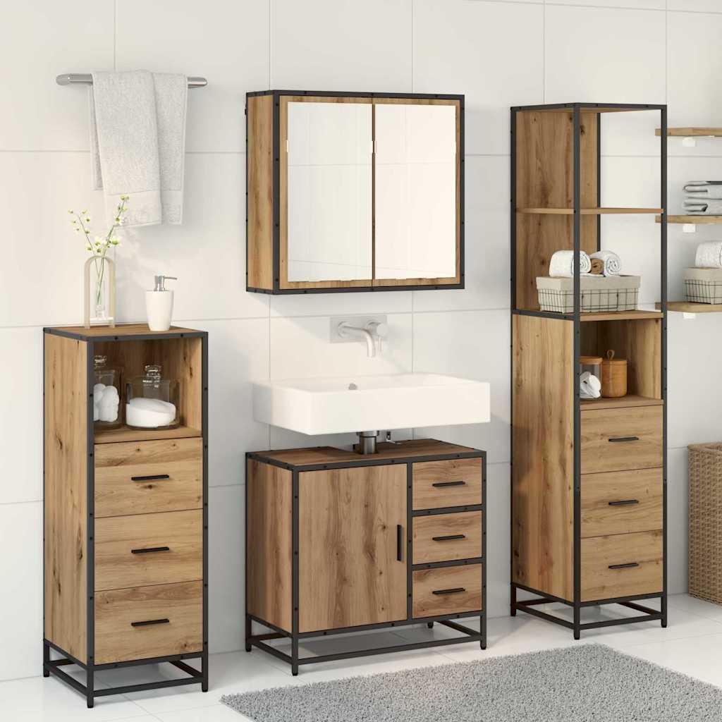 Badezimmermöbel-Set 4 stk. Artisan-Eiche 65 x 33 x 60 cm