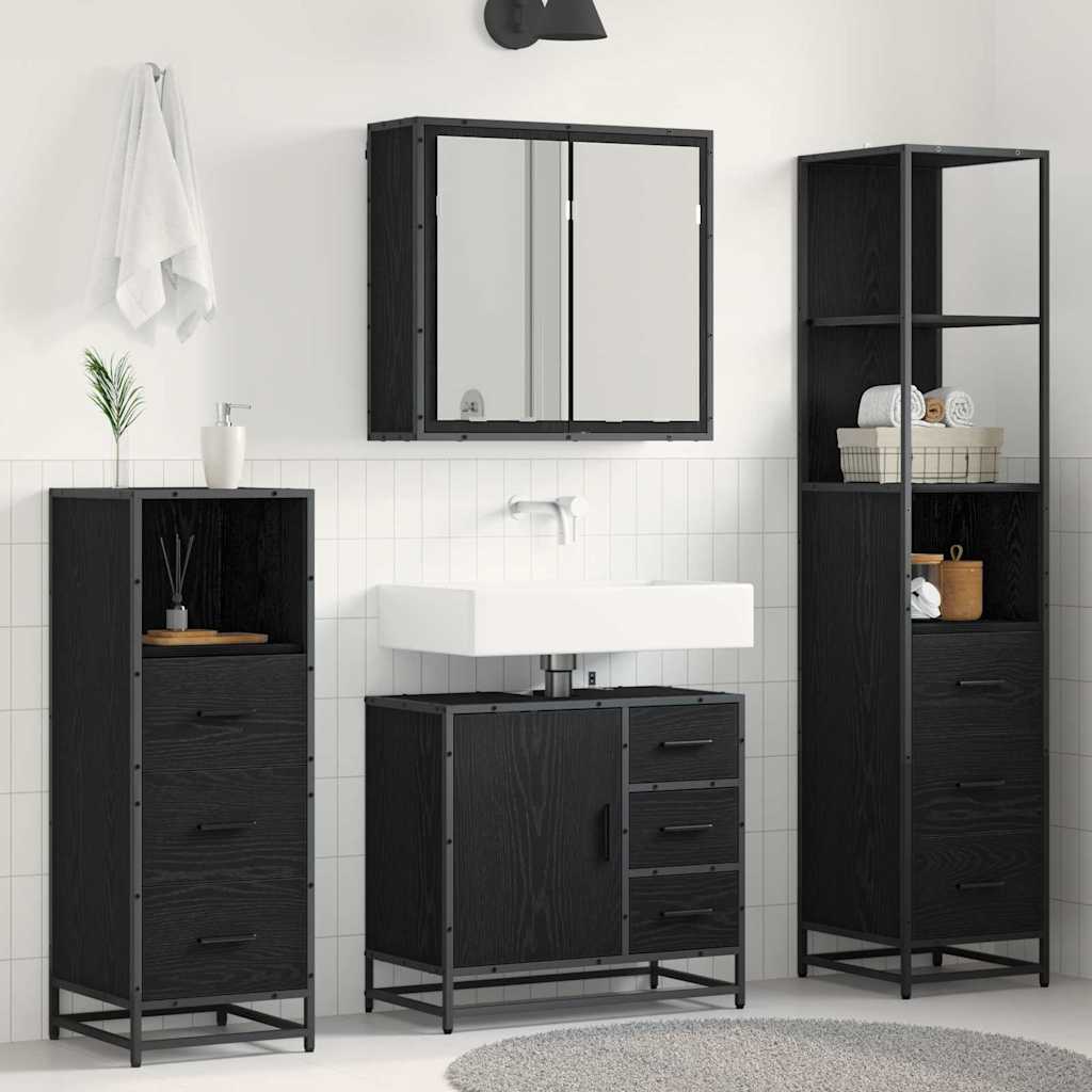Badezimmermöbel-Set 4 pcs Schwarz Eichen-Optik Holzwerkstoff