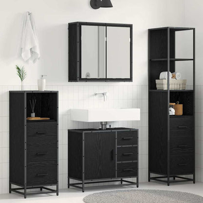 Badezimmermöbel-Set 4 Stk. Schwarz Eichen-Optik Holzwerkstoff