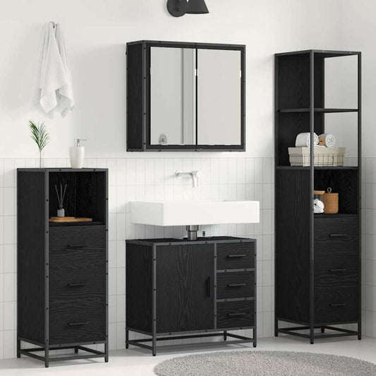 Badezimmermöbel-Set 4 stk. Schwarz Eichen-Optik 65 x 33 x 60 cm
