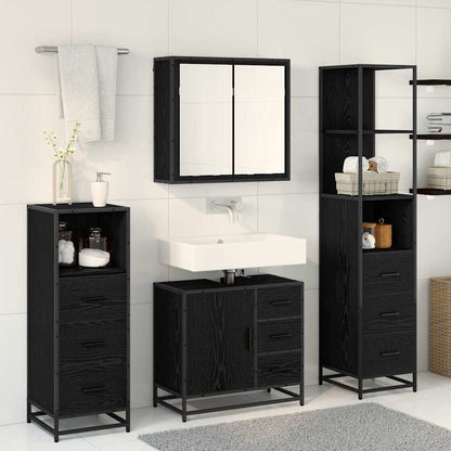 Badezimmermöbel-Set 4 Stk. Schwarz Eichen-Optik Holzwerkstoff