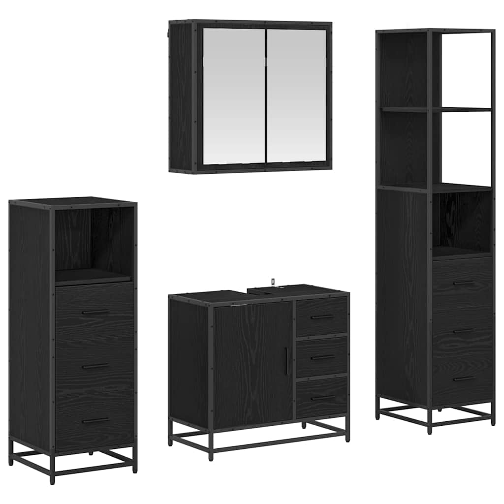 Badezimmermöbel-Set 4 stk. Schwarz Eichen-Optik 65 x 33 x 60 cm