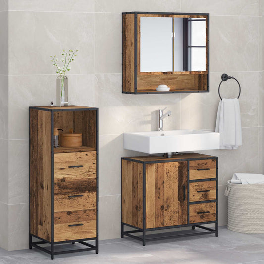 Badezimmermöbel-Set 3 stk. Altholz 65 x 33 x 60 cm
