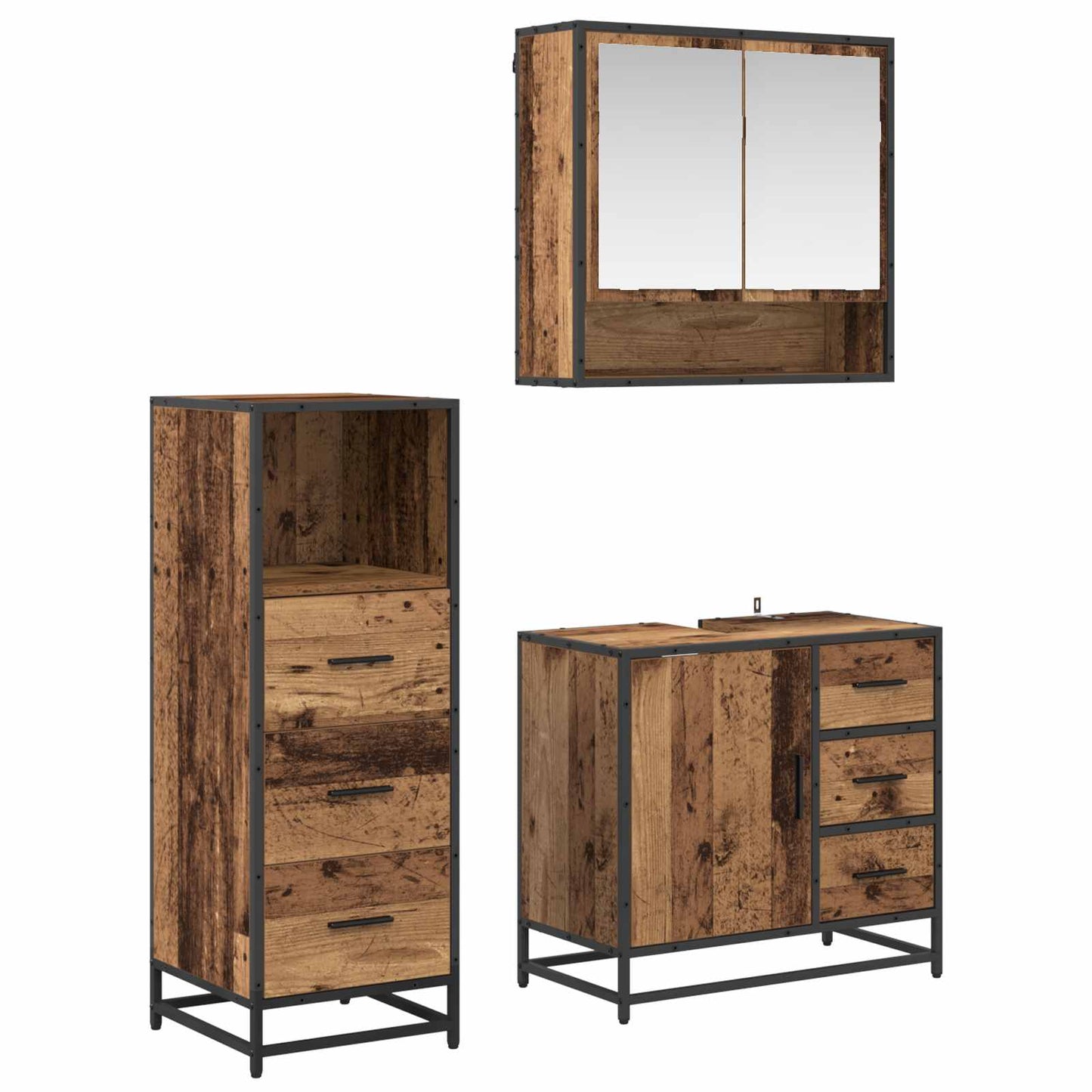 Badezimmermöbel-Set mit Schubladen 3 pcs Altholz Holzwerkstoff