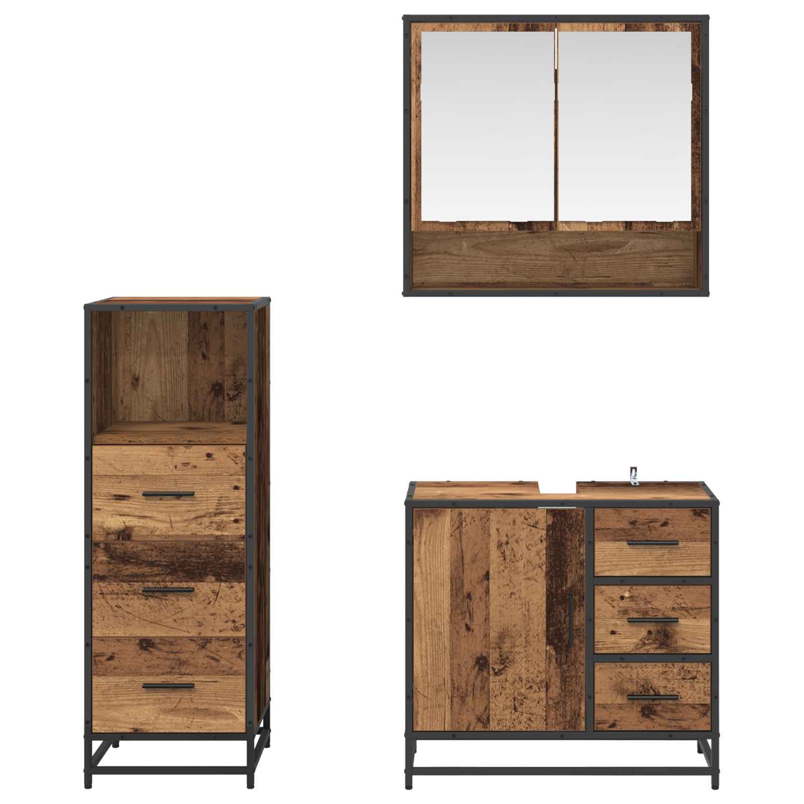 Badezimmermöbel-Set mit Schubladen 3 pcs Altholz Holzwerkstoff