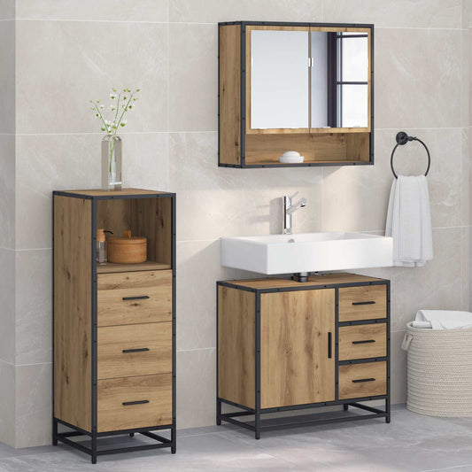 Badezimmermöbel-Set 3 stk. Artisan-Eiche 65 x 33 x 60 cm