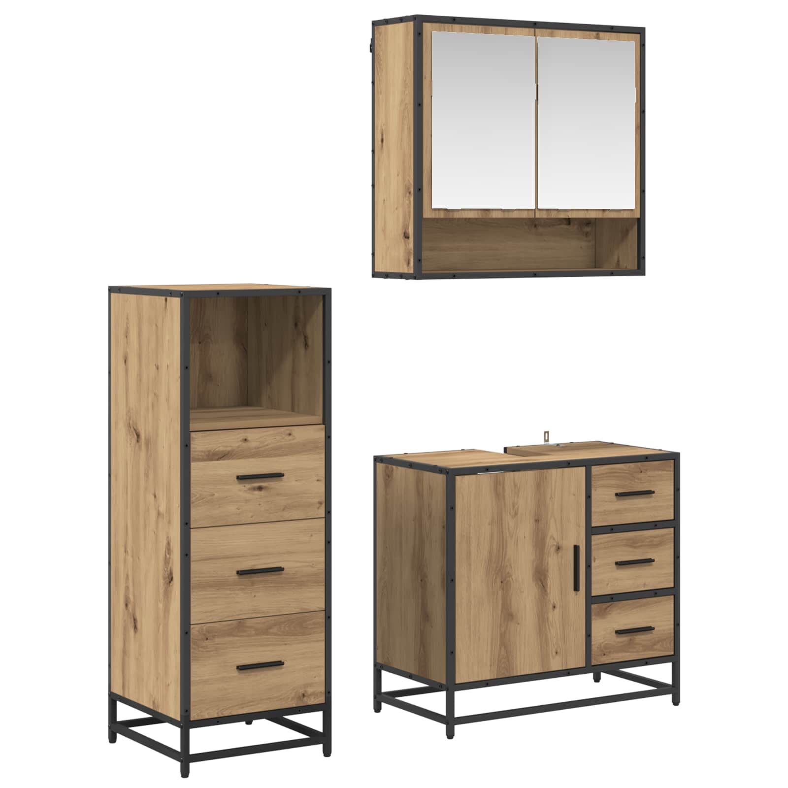 Badezimmermöbel-Set 3 Stk. Artisan-Eiche 65 x 33 x 60 cm