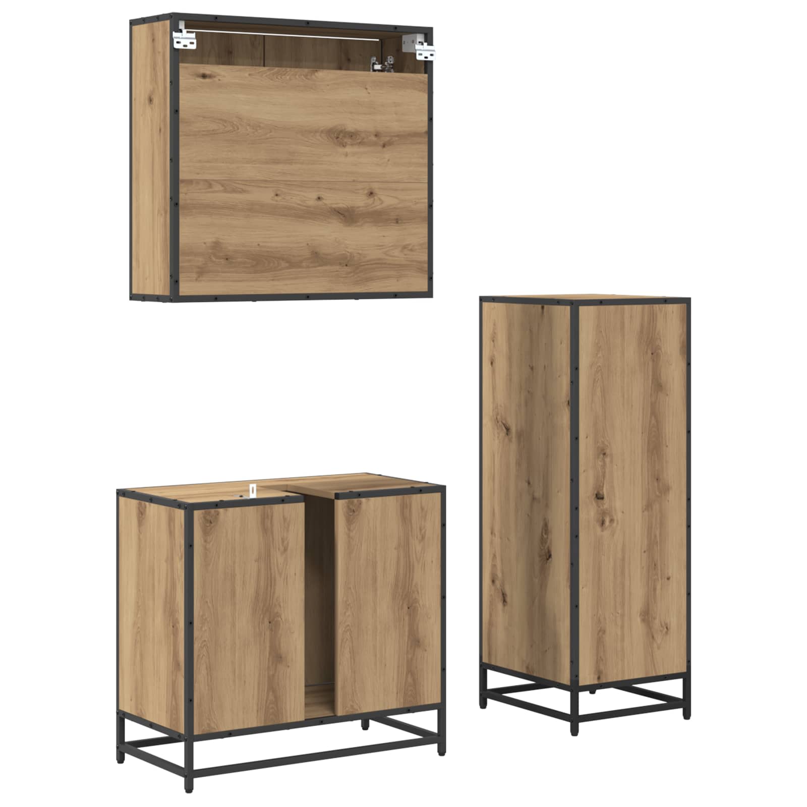 Badezimmermöbel-Set 3 Stk. Artisan-Eiche 65 x 33 x 60 cm