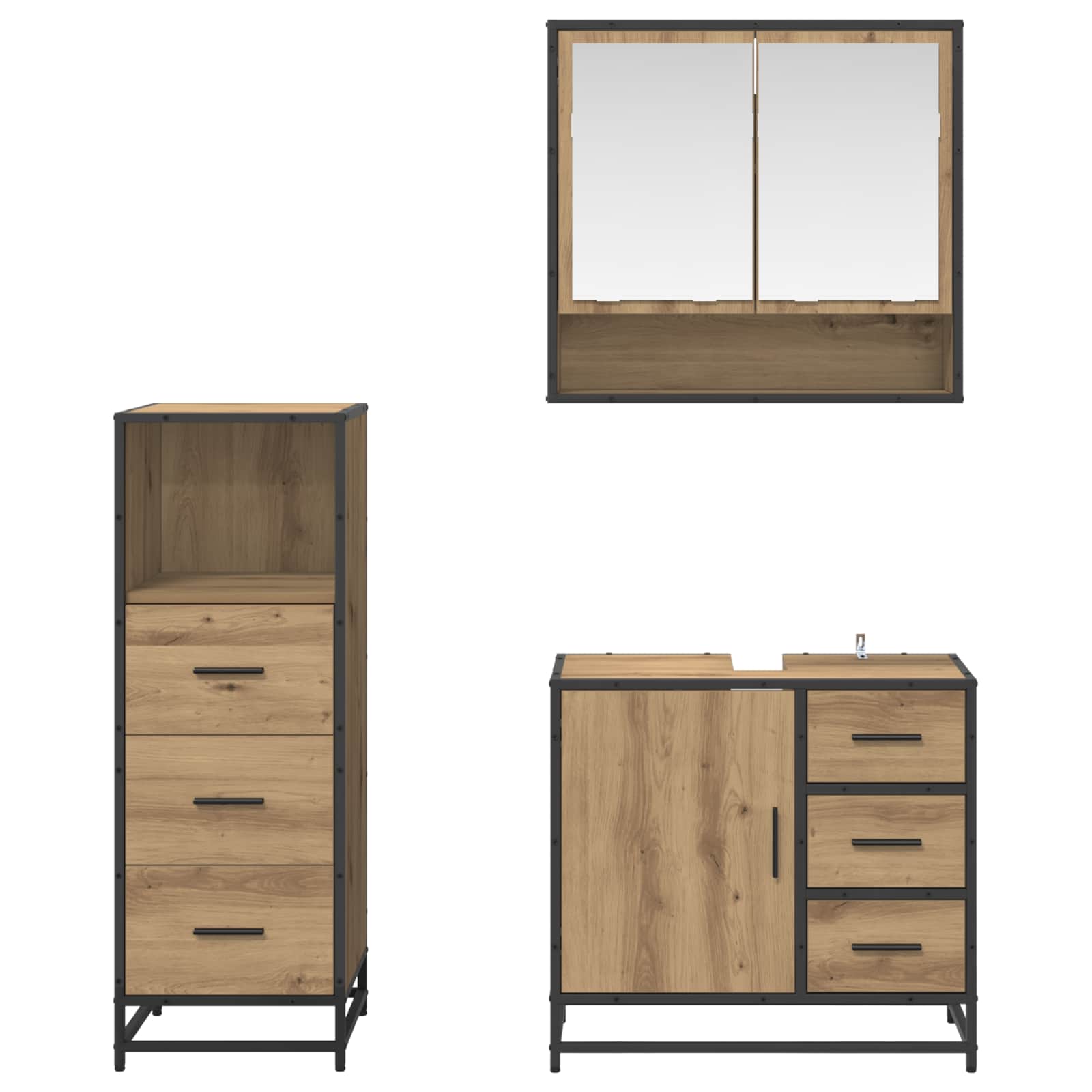 Badezimmermöbel-Set 3 Stk. Artisan-Eiche 65 x 33 x 60 cm