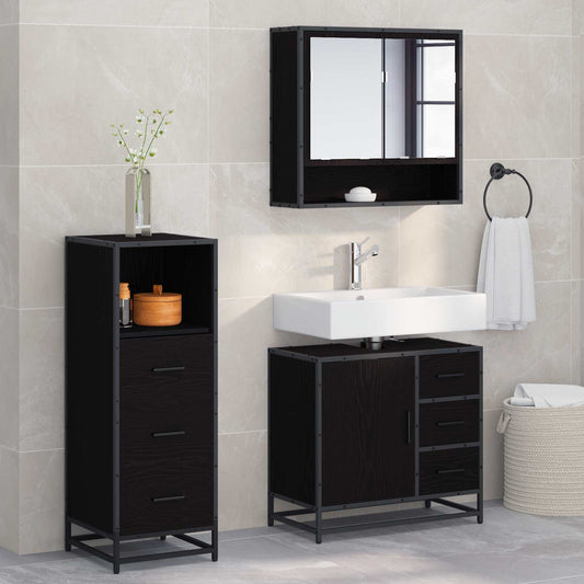Badezimmermöbel-Set 3 stk. Schwarz Eichen-Optik 65 x 33 x 60 cm