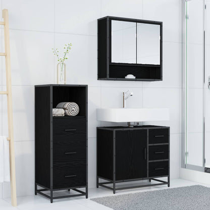 Badezimmermöbel-Set 3 stk. Schwarz Eichen-Optik 65 x 33 x 60 cm