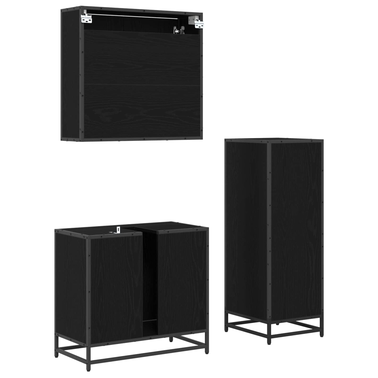 Badezimmermöbel-Set 3 pcs Schwarz Eichen-Optik Holzwerkstoff