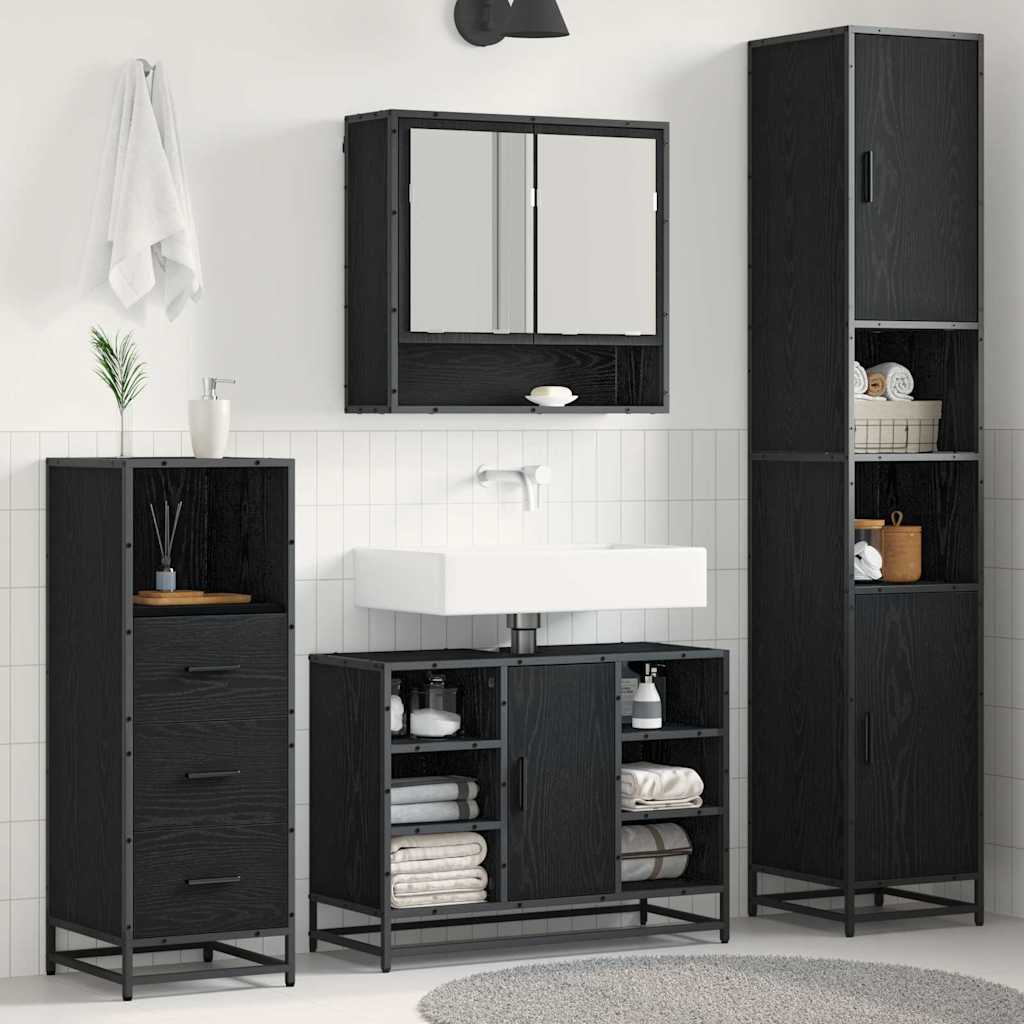 Badezimmermöbel-Set 3 stk. Schwarz Eichen-Optik