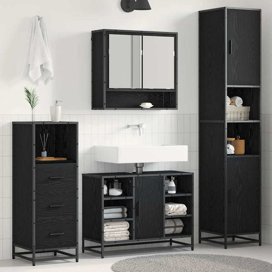 Badezimmermöbel-Set 3 stk. Schwarz Eichen-Optik
