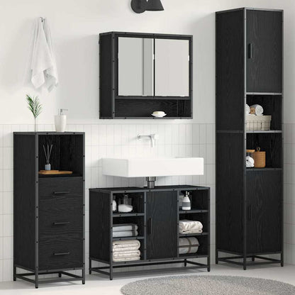 Badezimmermöbel-Set 3 Stk. Schwarz Eichen-Optik Holzwerkstoff