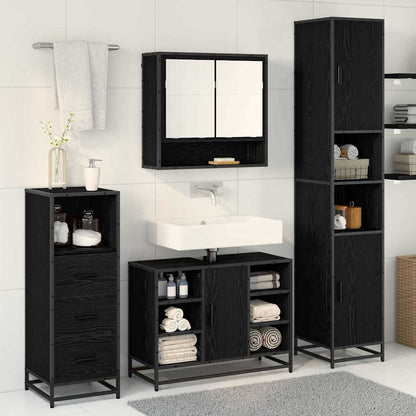 Badezimmermöbel-Set 3 Stk. Schwarz Eichen-Optik Holzwerkstoff