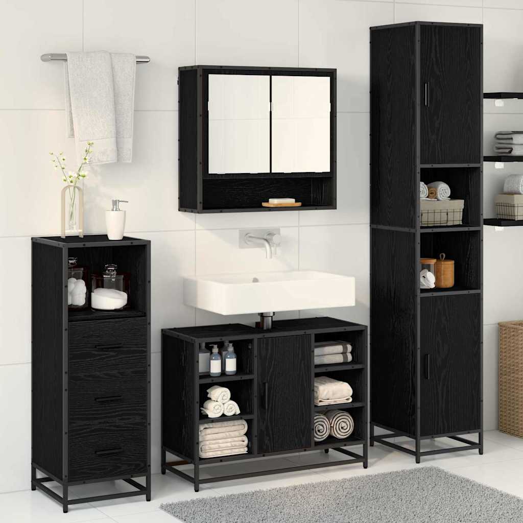 Badezimmermöbel-Set 3 stk. Schwarz Eichen-Optik