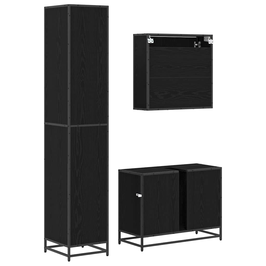Badezimmermöbel-Set 3 stk. Schwarz Eichen-Optik