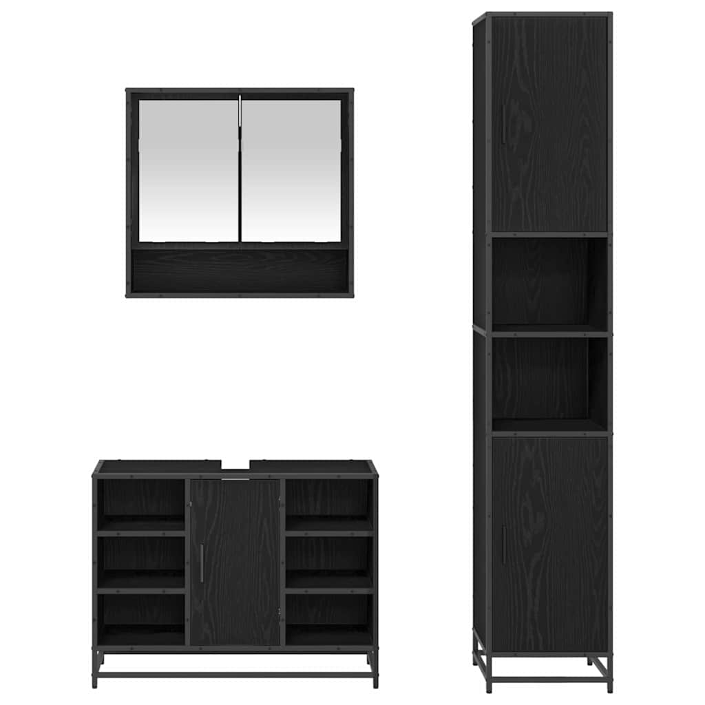 Badezimmermöbel-Set 3 stk. Schwarz Eichen-Optik