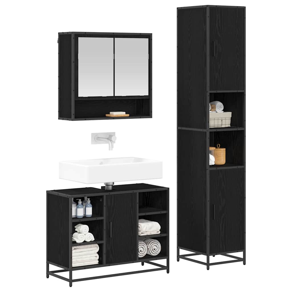 Badezimmermöbel-Set 3 stk. Schwarz Eichen-Optik