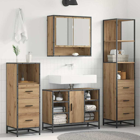 Badezimmermöbel-Set mit Regal 4 pcs Artisan-Eiche Holzwerkstoff