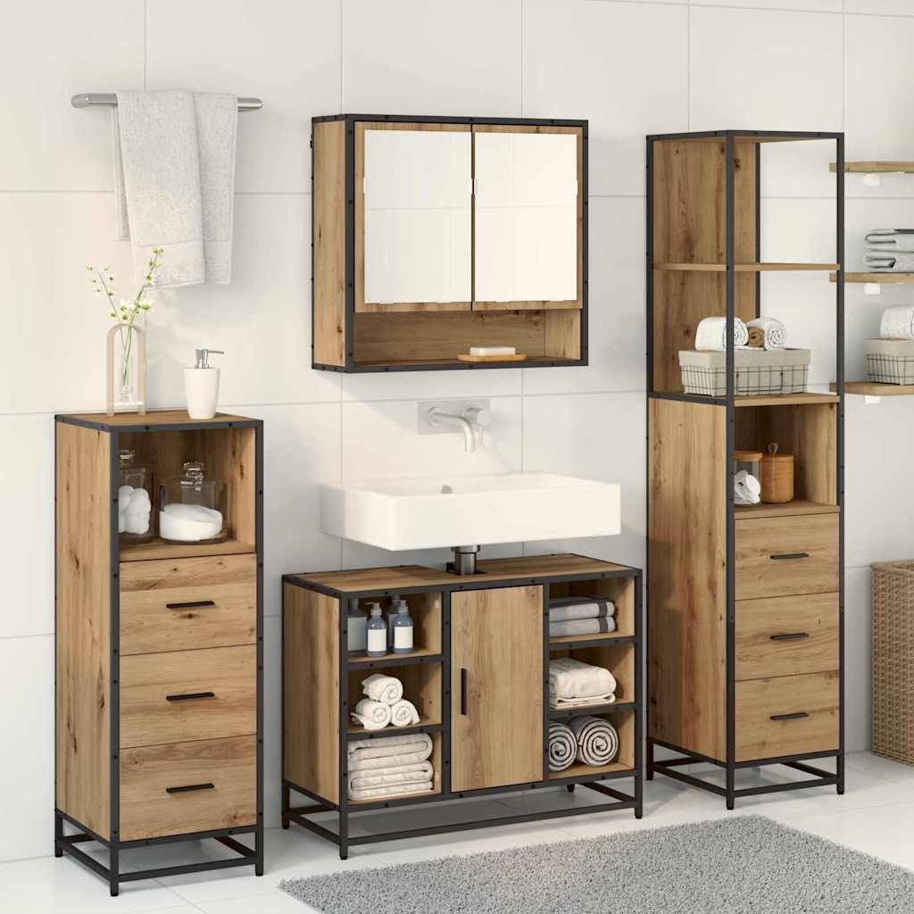 Badezimmermöbel-Set 4 stk. Artisan-Eiche 80 x 33 x 60 cm