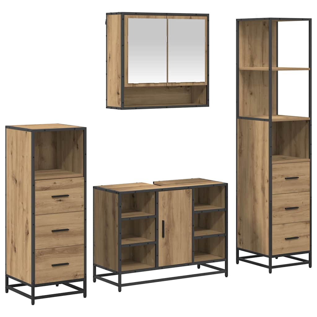 Badezimmermöbel-Set 4 stk. Artisan-Eiche 80 x 33 x 60 cm
