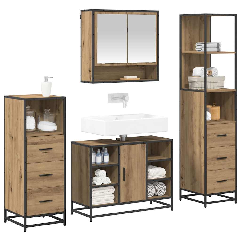 Badezimmermöbel-Set 4 stk. Artisan-Eiche 80 x 33 x 60 cm