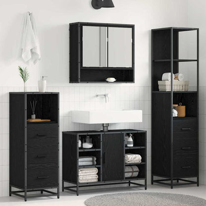 Badezimmermöbel-Set 4 stk. Schwarz Eichen-Optik 80 x 33 x 60 cm
