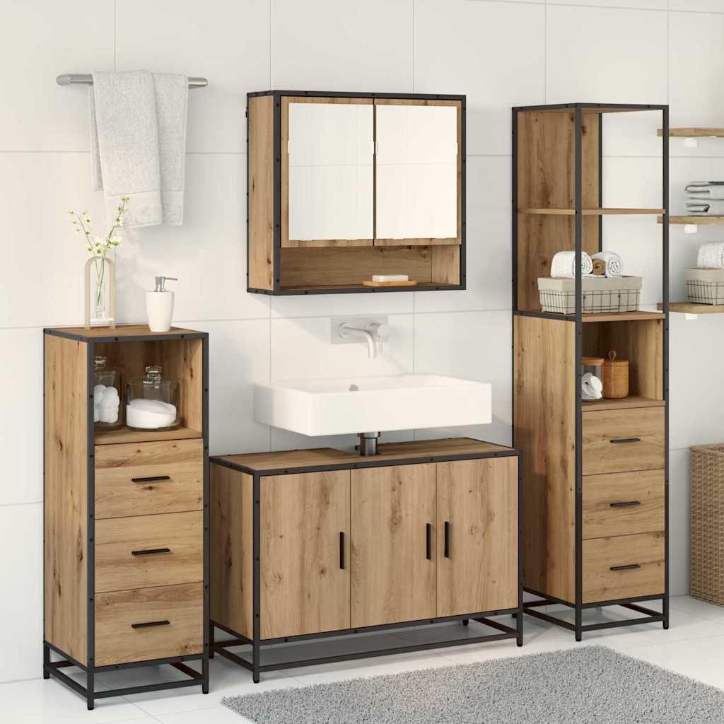Badezimmermöbel-Set mit Regal 4 pcs Artisan-Eiche Holzwerkstoff